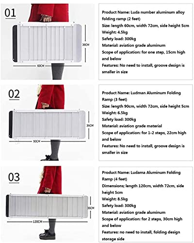 Fhdisfnsk Rampa de Aluminio para Scooter de Silla de Ruedas, rampa de umbral de Silla de Ruedas Plegable de Aluminio portátil con Superficie Acanalada y asa de Transporte, diseño de Maleta.