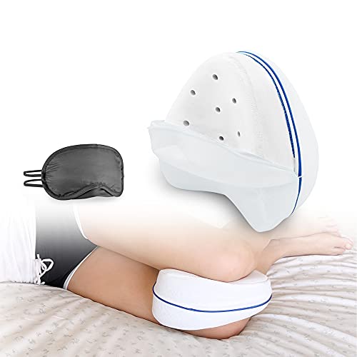 FILUMM Almohada Ortopédica para Piernas y Rodillas, Cojín Ergonomico para Dormir de Lado, Mejora Posicion de Piernas, Alivia Dolor de Espalda y Ciática, Espuma Viscoelástica, con Antifaz para Dormir