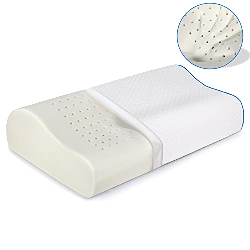 Findigit Almohada Espuma de Memoria, Almohada Viscoelastica, Almohada de Altura Seleccionable, Almohada Cervical, Almohada Ortopédica para Cama, Funda Extraíble y Lavable (Azul con Agujeros)