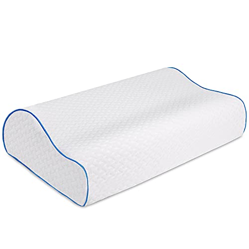 Findigit Almohada Espuma de Memoria, Almohada Viscoelastica, Almohada de Altura Seleccionable, Almohada Cervical, Almohada Ortopédica para Cama, Funda Extraíble y Lavable (Azul con Agujeros)