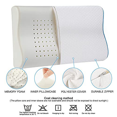 Findigit Almohada Espuma de Memoria, Almohada Viscoelastica, Almohada de Altura Seleccionable, Almohada Cervical, Almohada Ortopédica para Cama, Funda Extraíble y Lavable (Azul con Agujeros)