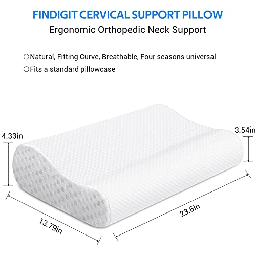 Findigit Almohada Viscoelastica, Almohada Cervical con Altura Ajustable, Reduce Dolores Cervicales，Forma Ergonómica Adecuada para Todos los Durmientes, Cubierta de Fibra de Bambú