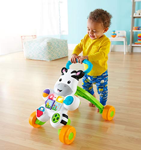 Fisher-Price Andador Cebra Parlanchina Primeros Pasos con Musica y Luces, Correpasillo + 6 Meses (Mattel GXC34), Paquete del fabricante