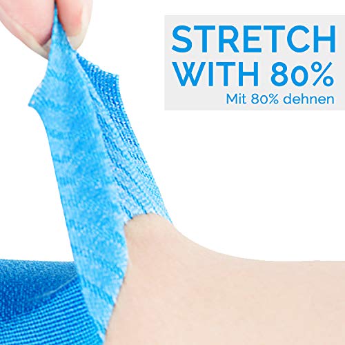 Fisioterapia Kinesiotape, Vendaje Neuromuscular, Cinta Kinesiologíca para Rodilla, Hombro Y Tobillo, Fitness, Kinesiology tape Resistente al Agua, Incluye Guía con Instrucciones (5cm x 5m, Azul)