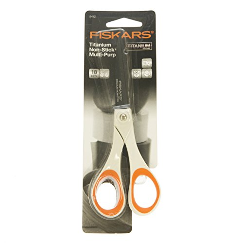 Fiskars Tijeras antiadhesivas Universales, Longitud: 18 cm, para diestros y zurdos, Revestimiento de titanio/Acero inoxidable/Plástico, Blanco/Naranja, 1004720