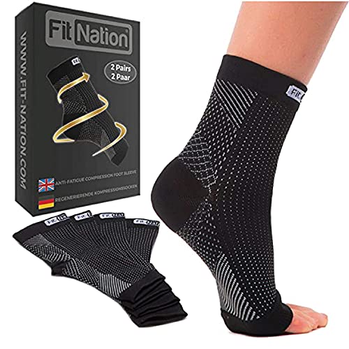 FIT NATION Medias de compresión para la Fascitis Plantar, negro, L/XL (2 Pares por Lote)