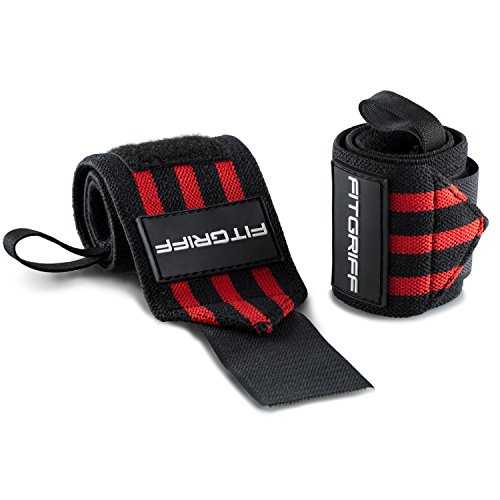 Fitgriff® Muñequeras Gym, Deportivas, Musculación, Gimnasio, Calistenia, Wrist Wraps - Mujeres y Hombres (Black/Red)