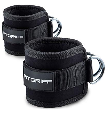 Fitgriff® Tobillera para Polea (Acolchado)- 2 Piezas Correas Tobillos Gym Cable Maquinas, Gimnasio, Fitness - Mujeres y Hombres (Negro)