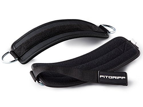 Fitgriff® Tobillera para Polea (Acolchado)- 2 Piezas Correas Tobillos Gym Cable Maquinas, Gimnasio, Fitness - Mujeres y Hombres (Negro)