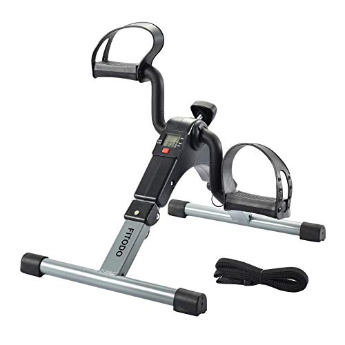 FITODO Pedales Estaticos Ejercicio de Mini Bicicleta con Monitor LCD para Pierna y el Brazo de Rehabilitación(Gris)