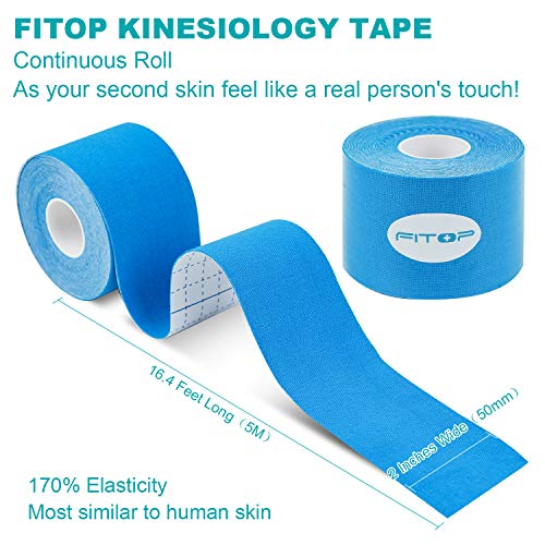 FITOP Rollo de Cinta de Kinesiología de Algodón 5 m x 5 cm (Azul)