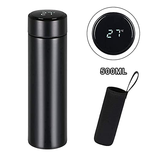 flintronic Taza de Viaje, Termo Taza 500ML Travel Mug, Frasco de Vacío de Acero Inoxidable, Pantalla LED Táctil Inteligente con Temperatura, Térmica de Doble Pared, Aislado al Vacío - Color Negro