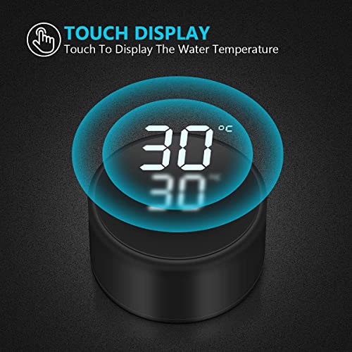 flintronic Taza de Viaje, Termo Taza 500ML Travel Mug, Frasco de Vacío de Acero Inoxidable, Pantalla LED Táctil Inteligente con Temperatura, Térmica de Doble Pared, Aislado al Vacío - Color Negro