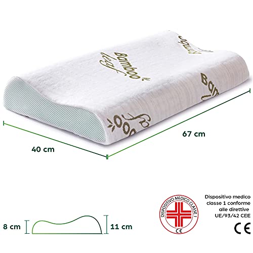 Flowen Almohada Viscoelastica Cervical Dispositivo Médico Ortopédico Cojin para Dormir Ortopedica en Aloe Vera Antironquidos de Cama Almohada Hipoalergénica y Antiácaros Ergonómica Made in Italy