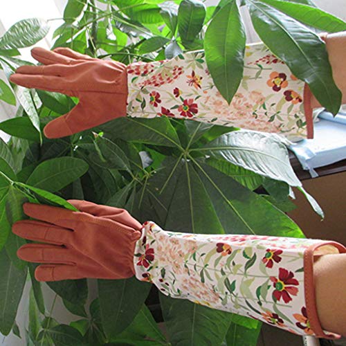 Folewr Guantes de jardinería de cuero de manga larga resistentes a las perforaciones acolchadas con palma reforzada para los dedos de la poda, funda de guantelete floral