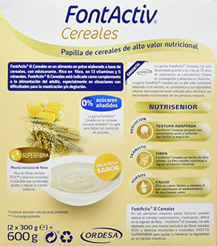 Fontactiv 8 cereales 600 grs, papilla de cereales de alto valor nutricional para adultos y mayores, Mezcla de 8 cereales : trigo, arroz, cebada, centeno, maíz, mijo, sorgo y avena.