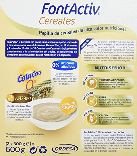 Fontactiv Cereales con Cacao 600 grs papilla de cereales de alto valor nutricional adaptada a las necesidades y requerimientos de adultos y personas mayores