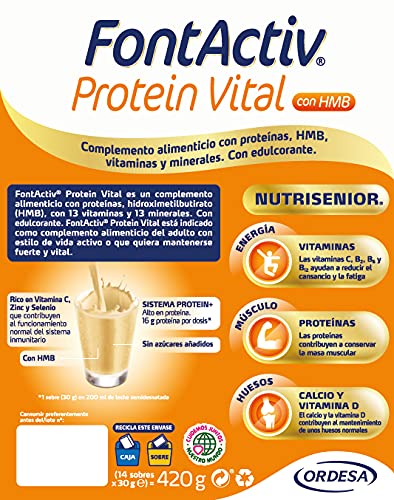 FONTACTIV Protein Vital Complemento Nutricional Para Adultos, Hiperproteico Con Hmb Y Alto Contenido En Vitaminas Y Minerales, 14 Sobres, Vainilla