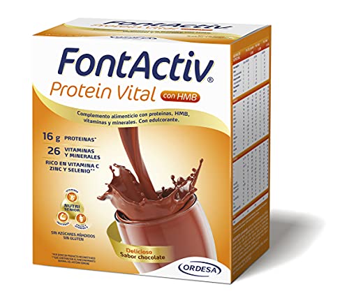 FONTACTIV Protein Vital, Complemento Nutricional Para Adultos, Hiperproteico Con Hmb Y Alto Contenido En Vitaminas Y Minerales, Sabor, 4 Sobres, Chocolate