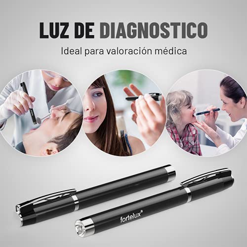 fortelux Linterna led de diagnóstico medico - boligrafo linterna para enfermera con compatibilidad fotobiológica - Lámpara de pupila LED médica, el servicio de rescate y oftalmólogos