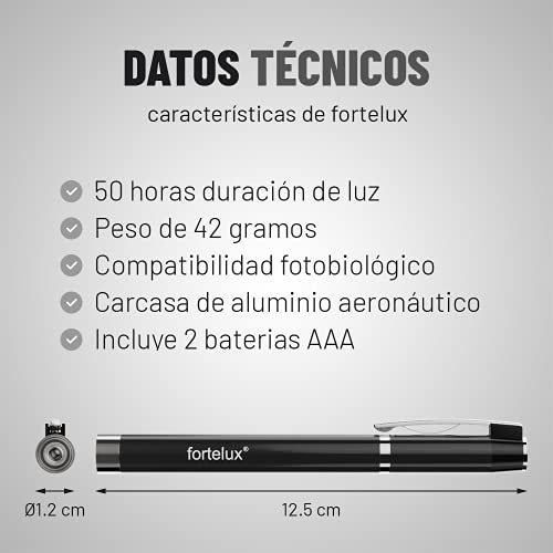 fortelux Linterna led de diagnóstico medico - boligrafo linterna para enfermera con compatibilidad fotobiológica - Lámpara de pupila LED médica, el servicio de rescate y oftalmólogos