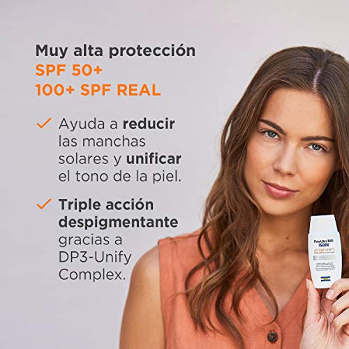 FotoUltra 100 ISDIN Active Unify Color SPF 50+ - Protector solar facial, Aclara y unifica el tono de piel, 50 ml