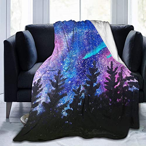 Franela Fleece Manta, Paisaje de Auroras boreales Lanza Manta para Silla de Cama Individual, Súper Suave Microfibra Sofá, Fuzzy Acogedor 150*125cm