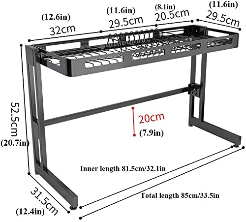 Fregadero de lavamanos Drishing Rack El plato de fregadero Tendedero portátil, plato de acero inoxidable Drenador de plato Drenador Estante Estante Almacenamiento Organizador Cocina Negro 85 cm