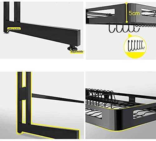 Fregadero de lavamanos Drishing Rack El plato de fregadero Tendedero portátil, plato de acero inoxidable Drenador de plato Drenador Estante Estante Almacenamiento Organizador Cocina Negro 85 cm