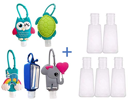 Fundas para Gel Hidroalcohólico con 5 Botellas vacías para recargar, Ideal para Gel desinfectante de Manos y jabón, tamaño Viaje, Porta Gel de Silicona de Uso Diario. Set de 5 Estuches