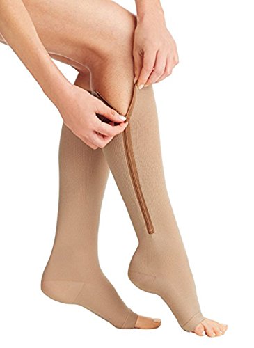 Furein Medias Calcetines de Compresión de Punta Abierta y Cierre de Cremallera Unisex Hombre y Mujer (XL)