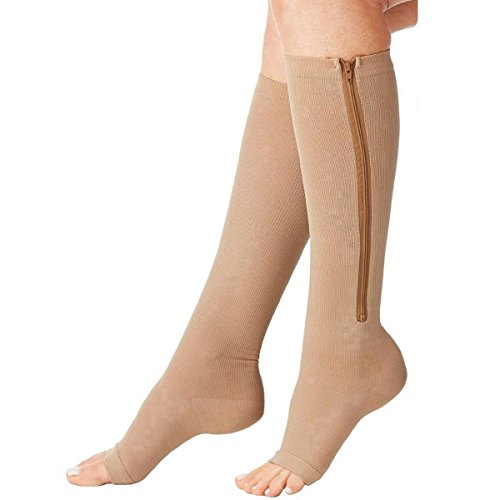 Furein Medias Calcetines de Compresión de Punta Abierta y Cierre de Cremallera Unisex Hombre y Mujer (XXL)