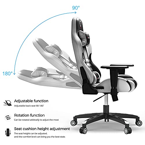 Furgle Silla de Juegos Estilo Carreras Silla de Oficina con Respaldo Alto 4D Ajustable de Piel sintética ejecutiva ergonómica giratoria para Videojuegos con Modo Mecedora (Negro & Blanco)