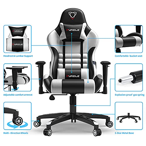 Furgle Silla de Juegos Estilo Carreras Silla de Oficina con Respaldo Alto 4D Ajustable de Piel sintética ejecutiva ergonómica giratoria para Videojuegos con Modo Mecedora (Negro & Blanco)