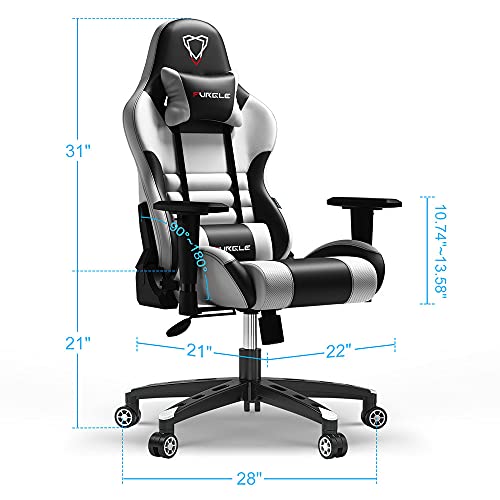 Furgle Silla de Juegos Estilo Carreras Silla de Oficina con Respaldo Alto 4D Ajustable de Piel sintética ejecutiva ergonómica giratoria para Videojuegos con Modo Mecedora (Negro & Blanco)