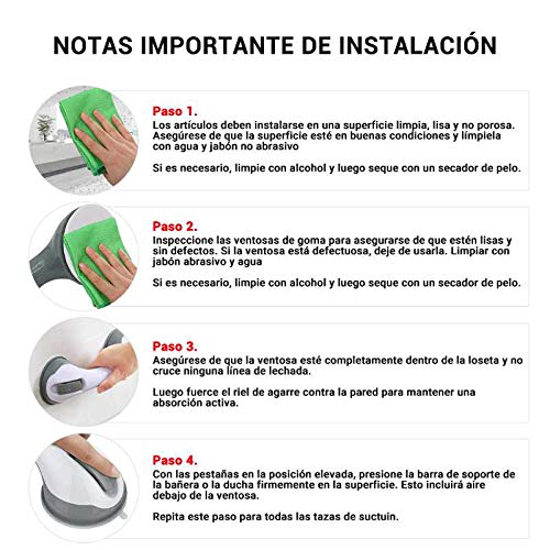 Fuutuu Apoyabrazos del Cuarto de Baño Barras de Sujeción Portátil Apoyo Asidero con Ventosa para Niños y Ancianos 2 PCS