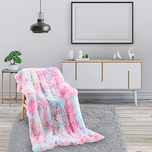 Galatée 160*200cm Arco Iris Colores Moda única Manta para Sofás Diseño Iridiscente,Manta para Cama Microfibra Piel Artificial Suave y Cálida,Manta Invierno Adecuada para Sofá /Cama Decora tu Vida