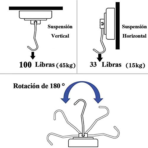 Gancho Iman Furgoneta Nevera Colgar Llaves 45kg Ganchos Magneticos Potente Neodimio Extrafuerte Negro Imanes Con Gancho Imanes de Gancho 32 mm 6 PC