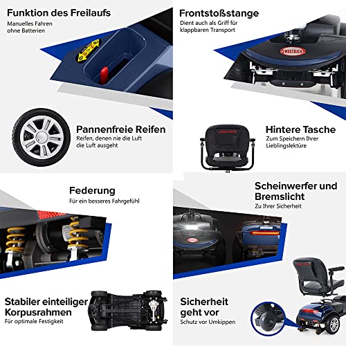 GBHJJ Moto Electrica Minusvalidos, 4 Ruedas Scooter EléCtrico Personas con Movilidad Reducida, Adultos, MinusváLidos, Desmontable Manillar Plegable, Asiento Giratorio,Blue