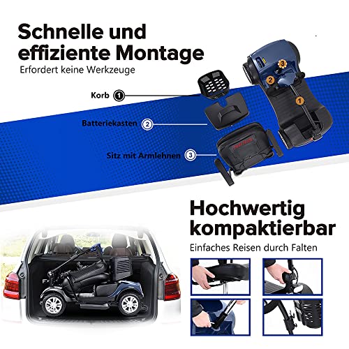 GBHJJ Moto Electrica Minusvalidos, 4 Ruedas Scooter EléCtrico Personas con Movilidad Reducida, Adultos, MinusváLidos, Desmontable Manillar Plegable, Asiento Giratorio,Blue