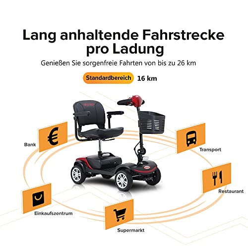 GBHJJ Moto Electrica Minusvalidos, Scooter EléCtrico Plegable con 4 Ruedas, Patinete PortáTil Ligero para Viaje, Admite 265 Libras de Carga, Ultra Larga Distancia de Marcha,Red