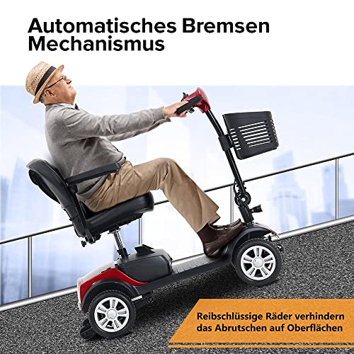 GBHJJ Plegable Scooter Electrico Adulto, 4 Ruedas Scooter EléCtrico Personas con Movilidad Reducida, Adultos, MinusváLidos, Desmontable Manillar Plegable, Asiento Giratorio,Red