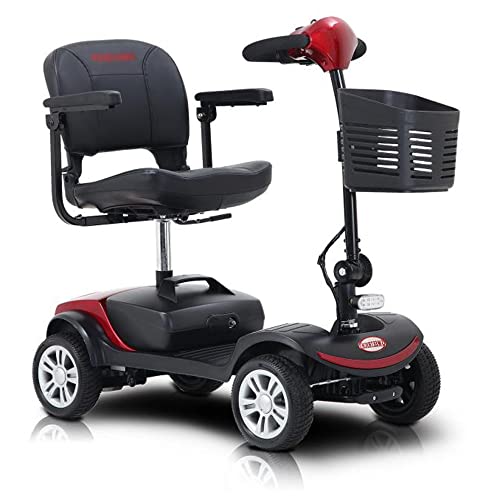 GBHJJ Plegable Scooter Electrico Adulto, 4 Ruedas Scooter EléCtrico Personas con Movilidad Reducida, Adultos, MinusváLidos, Desmontable Manillar Plegable, Asiento Giratorio,Red