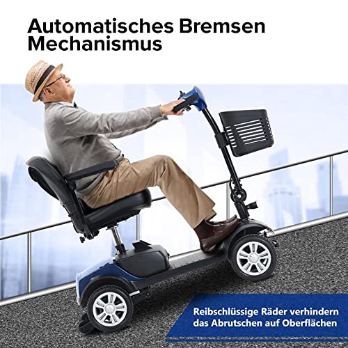 GBHJJ Plegable Scooter Electrico Adulto, 4 Ruedas Scooter EléCtrico Personas con Movilidad Reducida, Adultos, MinusváLidos, Desmontable Manillar Plegable, Asiento Giratorio,Blue