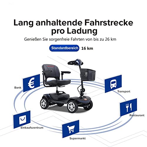 GBHJJ Plegable Scooter Electrico Adulto, 4 Ruedas Scooter EléCtrico Personas con Movilidad Reducida, Adultos, MinusváLidos, Desmontable Manillar Plegable, Asiento Giratorio,Blue