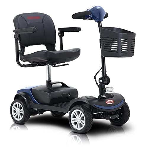 GBHJJ Plegable Scooter Electrico Adulto, 4 Ruedas Scooter EléCtrico Personas con Movilidad Reducida, Adultos, MinusváLidos, Desmontable Manillar Plegable, Asiento Giratorio,Blue