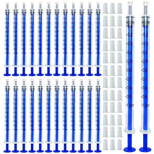 Gebildet 100pcs 1ml Jeringa de Plastico(sin aguja) con Tapas, Jeringa Desechable, para Alimentar Alimentos o Medicinas a su Mascota, Perfumes, Lubricantes, Sellantes etc.