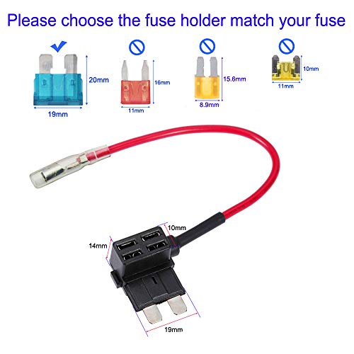 Gebildet 8pcs 12V-24V Estándar Portafusible,Coche Circuito Cuchilla Estilo Adaptador Cable Fusible,Add-A-Circuit Fusible Titular con 6pcs Mediano Fusibles(3A/5A/7.5A/10A/15A/20A)+1pc Extractor