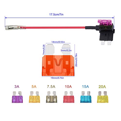 Gebildet 8pcs 12V-24V Estándar Portafusible,Coche Circuito Cuchilla Estilo Adaptador Cable Fusible,Add-A-Circuit Fusible Titular con 6pcs Mediano Fusibles(3A/5A/7.5A/10A/15A/20A)+1pc Extractor