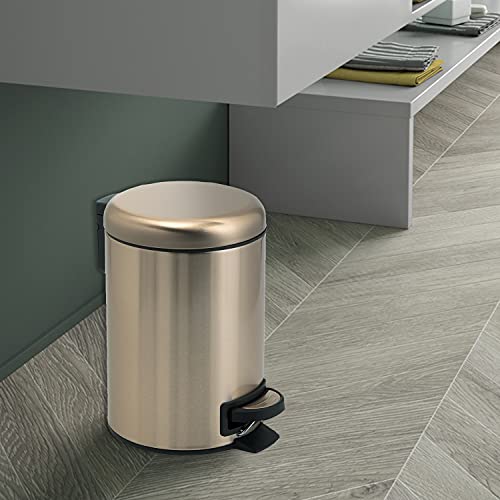 GEDY G-Potty Papelera Baño Oro 3 L Medidas: 25,1 x 17,4 x 22,6 cm, Acero Inoxidable y Polipropileno, Cesta Baño con Cierre Soft Close, Cesta Extraíble, Diseño R&S Gedy, 2 Años de Garantía